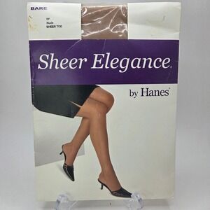 Hanes Sheer‎ Elegance Bare Pantyhose EF Nude Sheer Toe Hosiery Stockings SZ EF